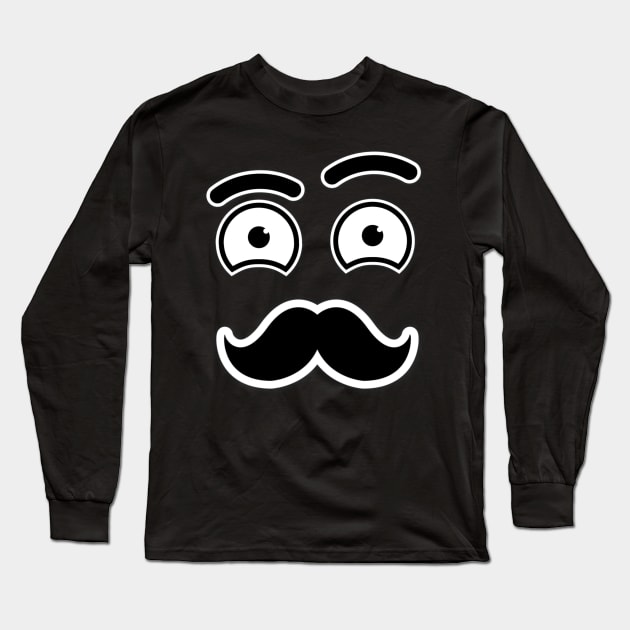 Curious Moustache Face Long Sleeve T-Shirt by Multiplanetary Studios